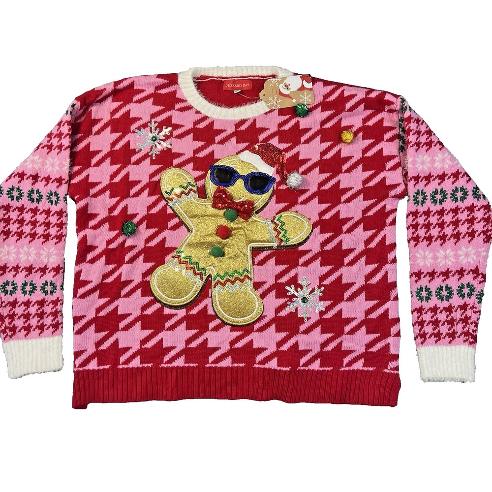 NEW Blizzard Bay‎ women's Size L Festive Gingerbread man Ugly Christmas Sweater